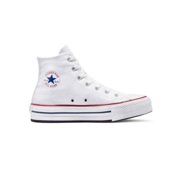 Kids stand tall and stand out in these courtside-favorite platforms. Converse Chuck Taylor All Star Eva Lift Canvas Platform For Kids In White, Size 3.5Y White Converse Not Platform, Cute Converse High Tops, White Heart Converse, All White Converse Outfit, Cute Platform Converse, Cute White Converse, Converse Decorated, Outfits With White Converse, Platforms Converse