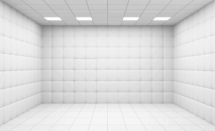 an empty room with white tiles on the walls and floor, as if it were in a movie or tv show