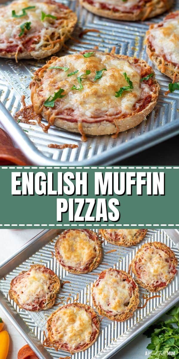 an english muffin pizza with cheese and ham on top is shown in this collage