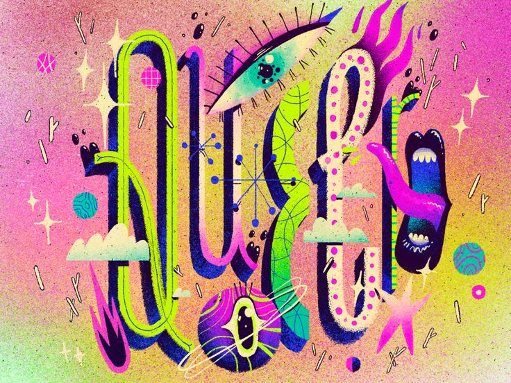 the word surf written in colorful graffiti art on a pink and green background with stars