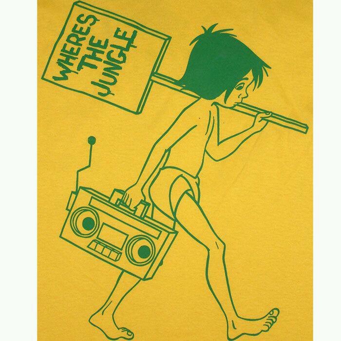 a drawing of a boy carrying a boombox and radio on his shoulder, with the words we are the police in green