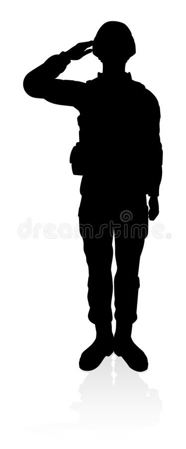 the silhouette of a soldier saluting with his hand to his ear royalty illustration on white background