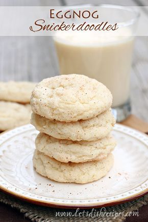 eggnog snickkerdoodles on a plate with a glass of milk in the background