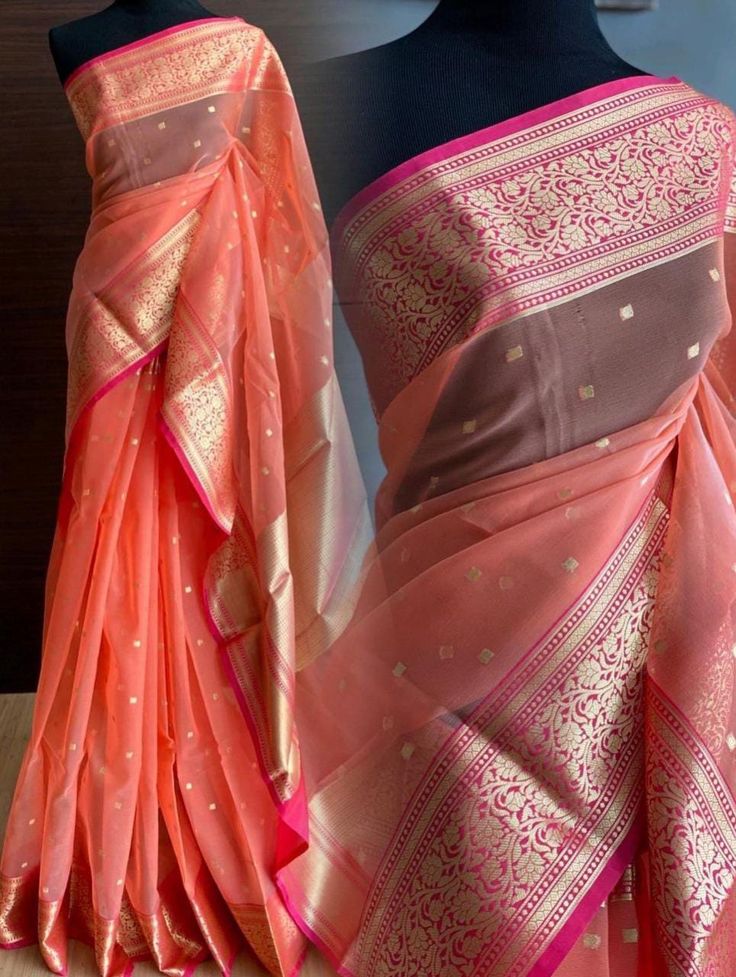 Organza Silk Saree, Gold Bridal Jewellery Sets, Organza Sarees, Organza Saree, Saree Look, Online Fashion Stores, Saree Styles, Sarees Online, Blouse Piece