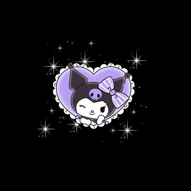 a black and purple heart with a bow on it's head is surrounded by stars