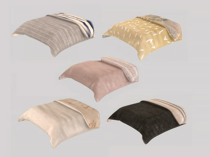 four pillows are shown in different colors and sizes