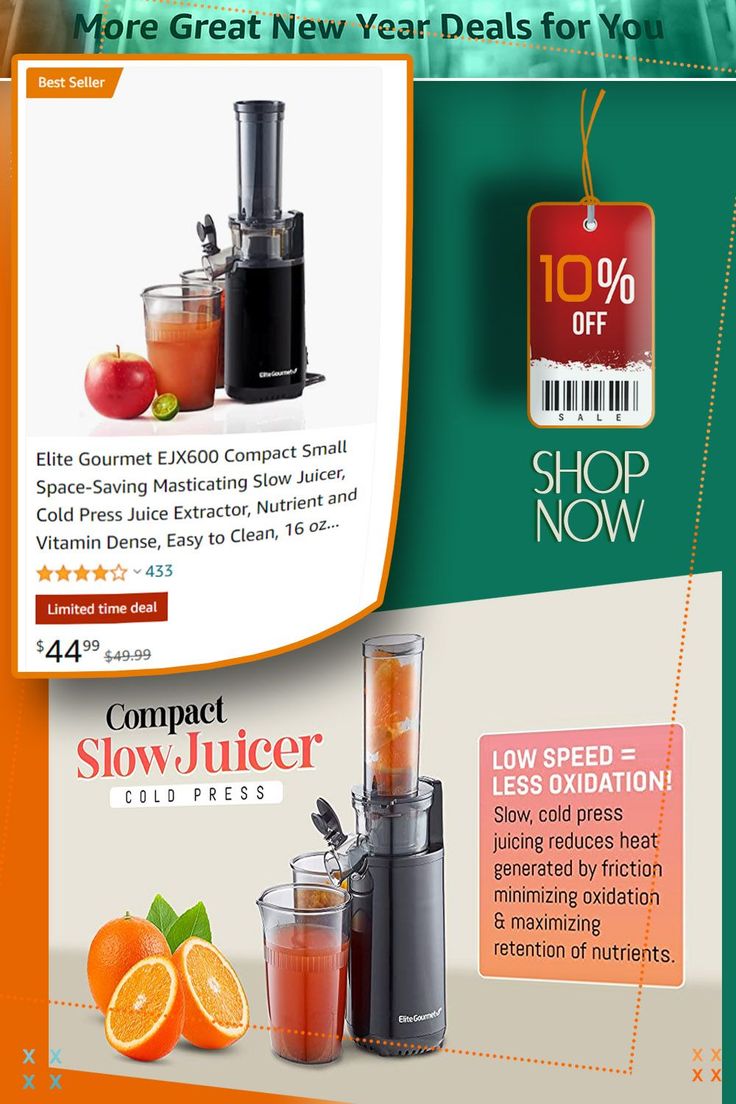 an advertisement for a juicer with oranges and apples on the front, and a coup