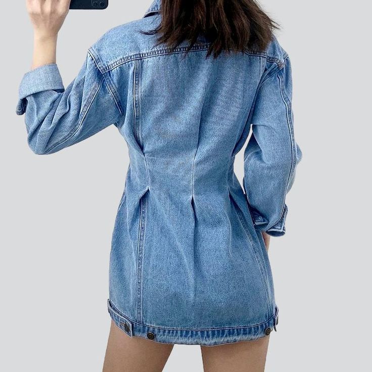 Introducing the 2023 Spring-Summer Collection's Single-breasted Mini Denim Dress ââ‚?a denim dream for the new age!Why You'll Love ItThis 90s-inspired denim dress is a chic blend of everlasting underground and contemporary modern. The stonewashed fabric and unique distressed pattern capture a natural and punkish edge while the sleek slim fit adds refinement. The zippered closure and stylish button duo ensure functionality and flair. making it the perfect day-to-night piece!Distinctive Features: Summer Long Sleeve Mini Dress With Pockets, Long Sleeve Mini Dress With Pockets For Summer, Dark Wash Cotton Mini Dress With Pockets, Denim Blue Mini Denim Top, Trendy Button-up Denim Dress, Trendy Mini Length Denim Top, Trendy Light Wash Denim Dress For Fall, Trendy Mini-length Denim Top, Fitted Button-up Denim Jacket For Summer