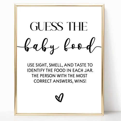 a black and white print with the words guess the baby food