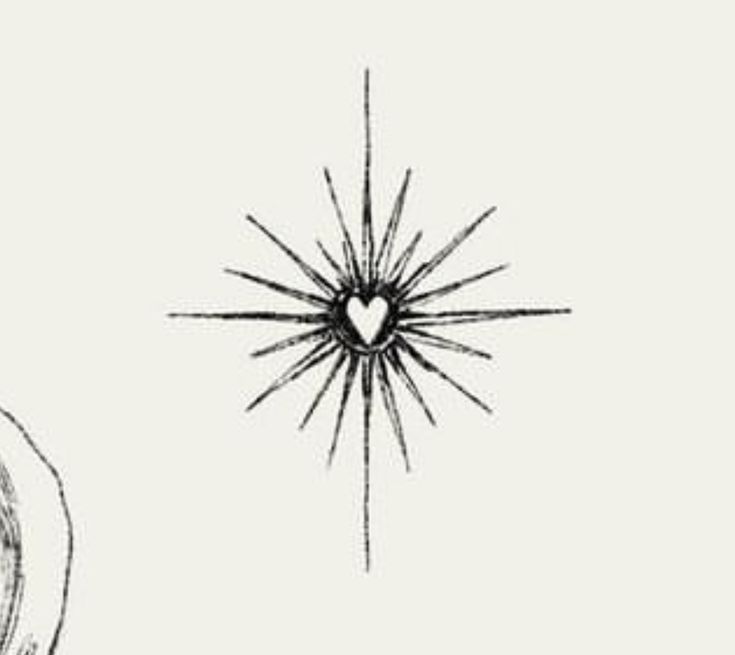 an ink drawing of a star with a heart in the middle