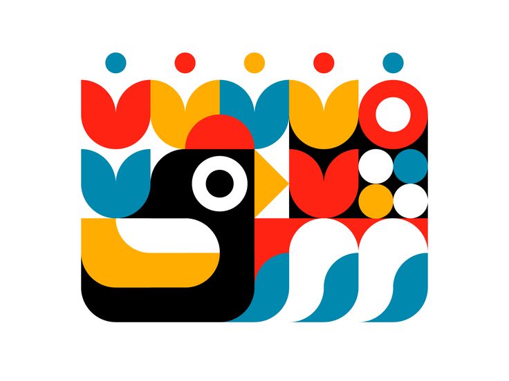 the logo for an art project with colorful shapes and dots on it's face