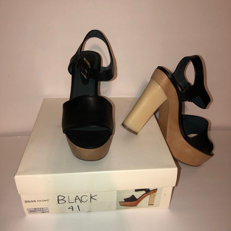 Awesome Black Leather Platforms The Perfect Finishing Touch To Any Outfit. Size 41***** Runs Small Will Fit 10/10.5 ***This Item Is A Sample So There Might Be Slight Imperfections*** Heel 5.25” Platform 1.75” ***Please Feel Free To Ask Any Questions.*** Casual Black Ankle Strap Heels, Black Wedge Sandals With Stacked Heel, Black Wedge Heel Sandals With Stacked Heel, Black Sandals With Stacked Wedge Heel, Chic Black Sandals With Heel Strap, Black Heels With Heel Strap And Open Heel, Black Block Heels With Removable Insole, Black Leather Heels With Removable Insole And Block Heel, Black Sandals With Heel Strap And Medium Width