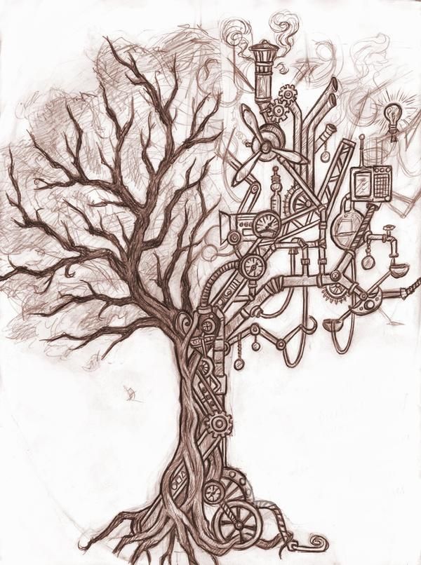 a drawing of a tree with lots of keys attached to it's trunk and roots