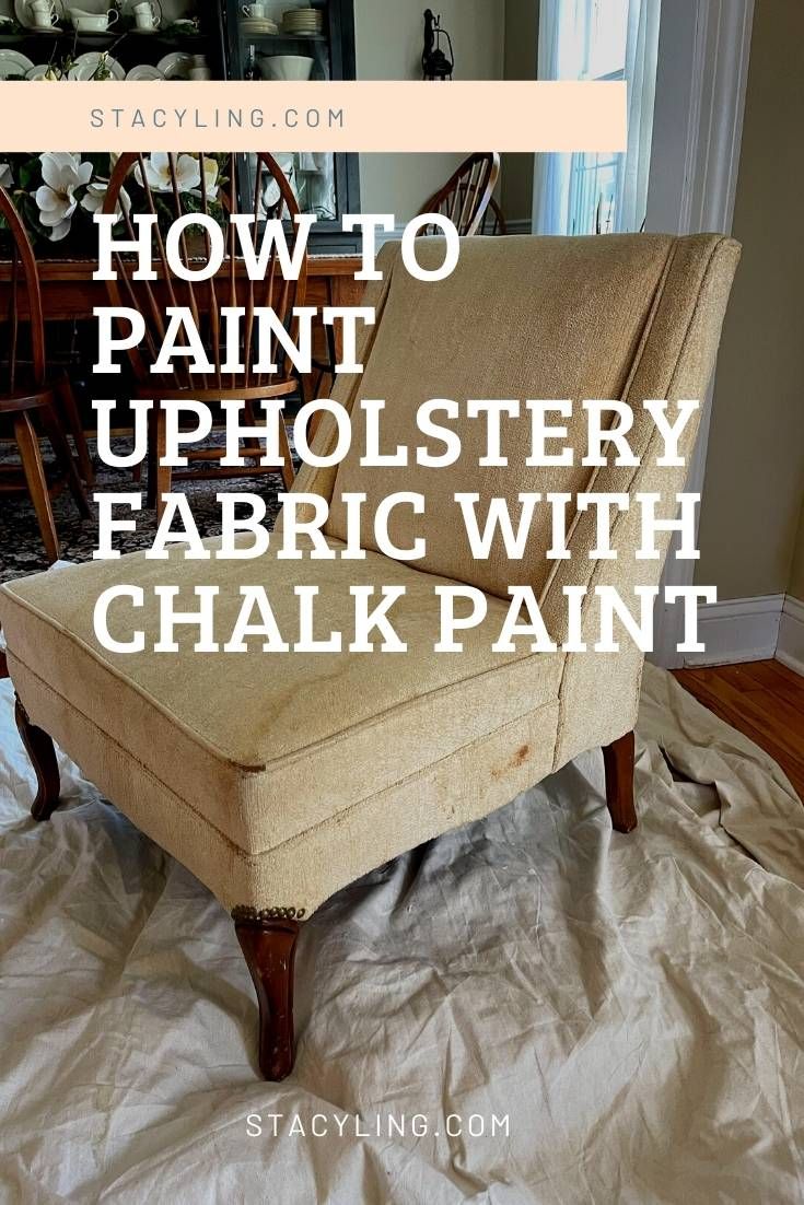 an upholstered chair with the words how to paint upholstery fabric on it