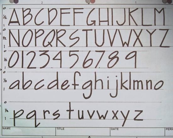 an old fashioned handwritten alphabet with numbers and symbols