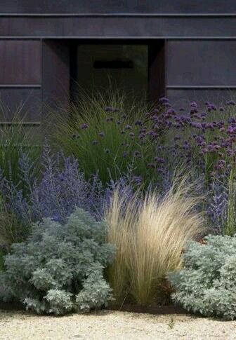 some very pretty flowers and plants in front of a building