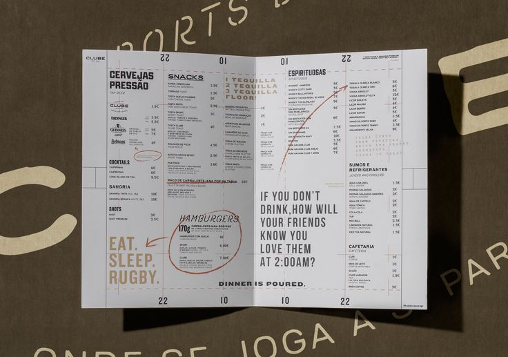 the inside of a brochure is shown with an image of a menu on it