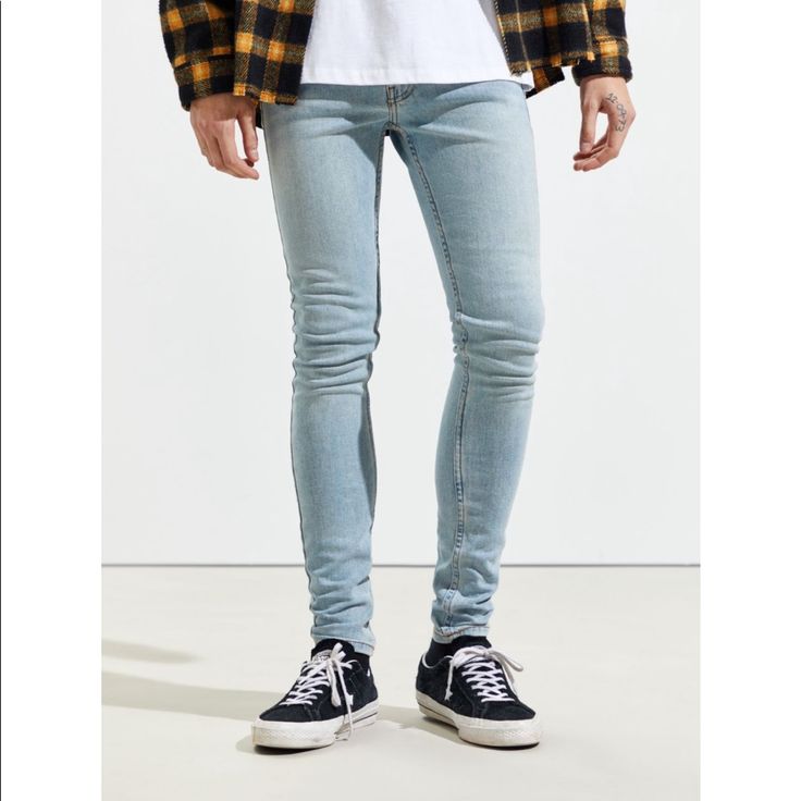 Purchased At Urban Outfitters. Brand New. Super Skinny Light Wash Jeans Casual Fitted Light Blue Jeans, Fitted Casual Light Blue Jeans, Fitted Light Blue Casual Jeans, Fitted Light Blue Cotton Jeans, Bdg Jeans, Light Wash Jeans, Wash Jeans, Mens Jeans, Urban Outfitters