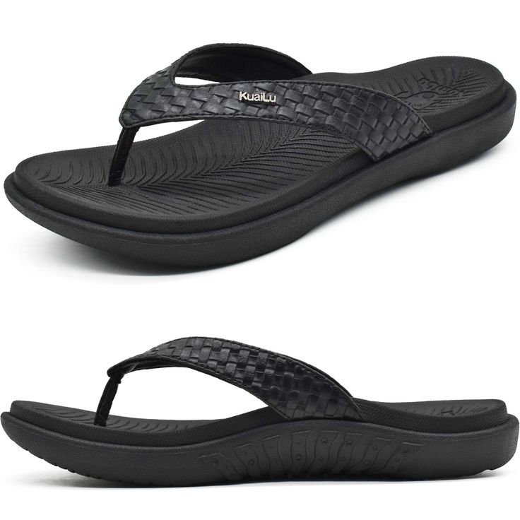 PRICES MAY VARY. Fashion thong sandals:women flip flops with leather strap is printed with distinctive woven pattern and inlaid with KuaiLu's metal logo, which is very simple and textured. The widened design of the strap makes the slippers more sporty. The insole is printed with a delicate KuaiLu pattern. The color scheme is classic and fashionable. Fantastic arch support: Orthotic sandals for women use thick cushioned sole and contoured arch support,which can help relieve pressure and pain caus Beach T-strap Toe Post Sandals, Cushioned T-strap Flip Flops For Vacation, Beach T-strap Flip Flops With Cushioned Footbed, Beach Flip Flops With Cushioned Footbed And T-strap, Cushioned T-strap Flip Flops For Beach, Beach T-strap Sandals With Arch Support, Adjustable T-strap Sandals With Arch Support For Beach, Comfortable T-strap Flip Flops For Beach, Comfortable T-strap Sandals With Toe Post For Beach