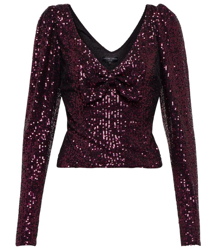 Caroline Constas - Taylor sequined v-neck top | Mytheresa Glamorous V-neck Top For Parties, Fitted V-neck Top With Contrast Sequin, Glamorous V-neck Winter Top, Fitted Sequined V-neck Blouse, Fitted V-neck Sequin Blouse, V-neck Shimmer Tops For Party Season, Glamorous V-neck Blouse, Festive V-neck Top For Party Season, V-neck Sequin Blouse For Night Out