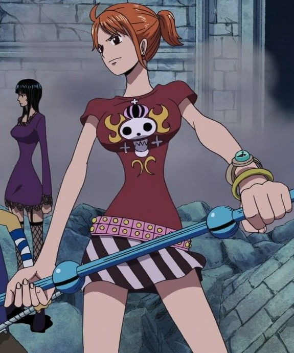 an anime character holding two swords in her hands