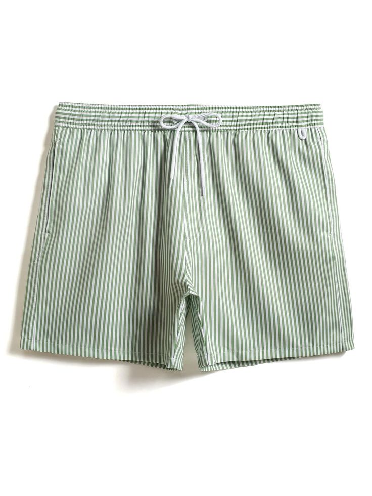 Upgrade your swimwear game with our Vertical Striped Drawstring Swim Shorts. These shorts are designed to make a stylish statement at the beach or pool. The vertical striped pattern adds a touch of sophistication and visual interest, creating a flattering and elongating effect. Details: Pattern Type: Striped Details: Drawstring, Pocket Type: Bottoms Bottom Type: Shorts Fabric: Non-Stretch Composition: 95% Polyester, 5% Elastane Care Instructions: Machine wash, do not dry clean, wash with the sof Striped Lined Swimwear For The Beach, Spring Poolside Short Length Swim Trunks, Summer Bottoms With Vertical Stripes And Stretch, Green Bottoms With Vertical Stripes For Summer, Green Vertical Stripes Bottoms For Summer, Green Cotton Shorts For Pool, Striped Summer Swimwear For Vacation, Striped Beachy Swimwear For Vacation, Beachy Striped Tie-side Swimwear