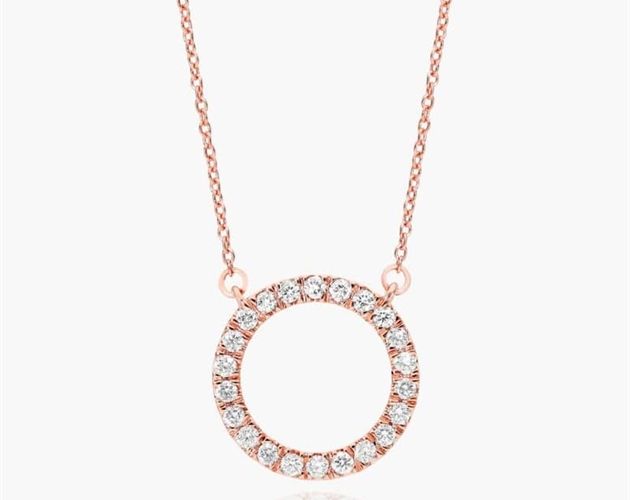 14K Rose Gold Open Circle Diamond Necklace. Slim and sparkling, this classic diamond circle pendant is a touching look she'll want to wear every day. Crafted in 14K gold, this petite style features round brilliant-cut diamonds along the facing edge. This pendant suspends along an 18.0-inch cable chain with an extra jump ring at 16 inches for versatility and secures with a lobster clasp. Open Circle Pendant Necklace, Circle Diamond Necklace, Diamond Circle Necklace, Diamond Circle Pendant, Petite Style, Circle Diamond, Rose Gold Diamonds, Circle Pendant, Petite Fashion