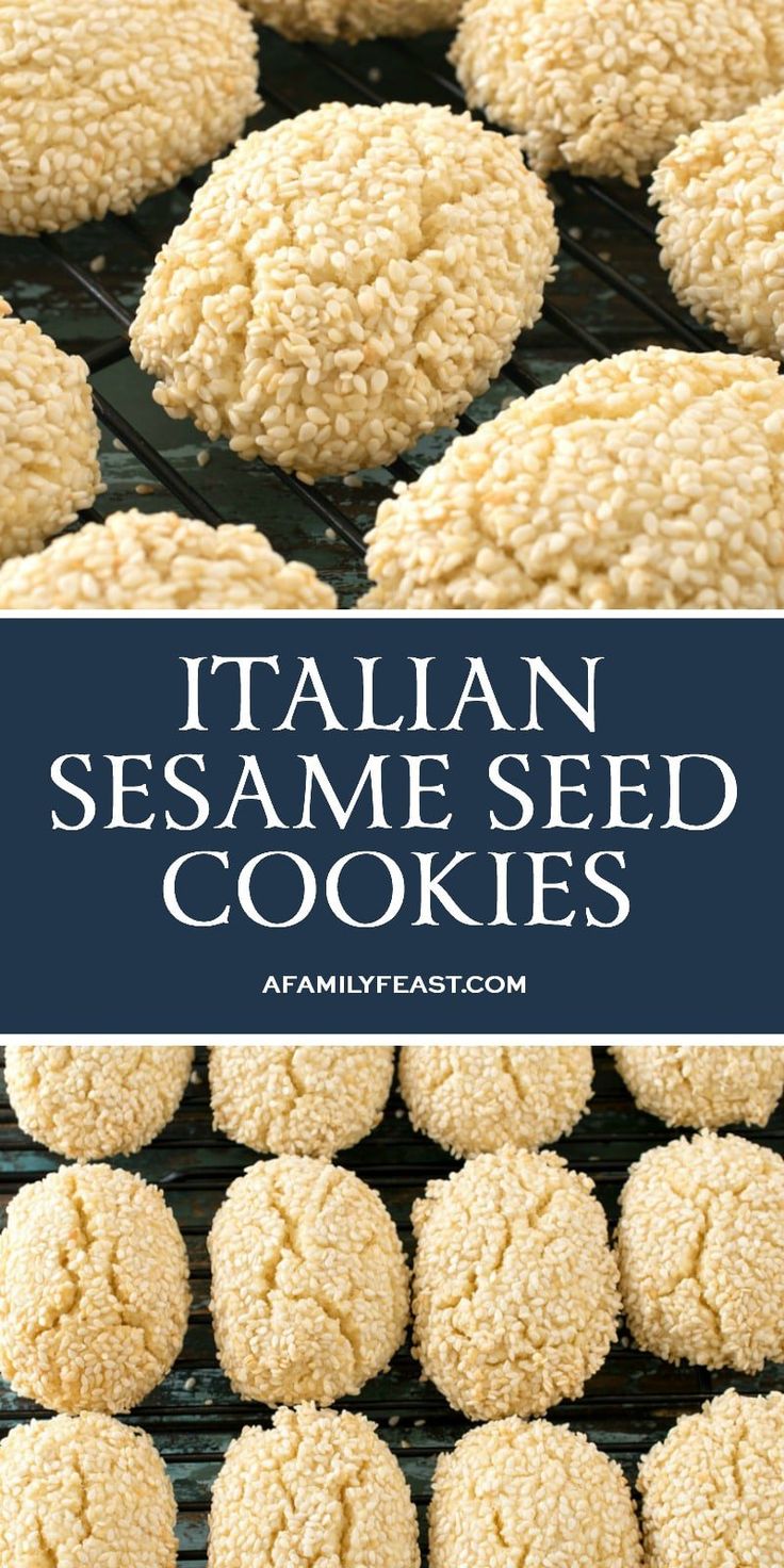 italian sesame seed cookies on a cooling rack with the words, italian sesame seed cookies