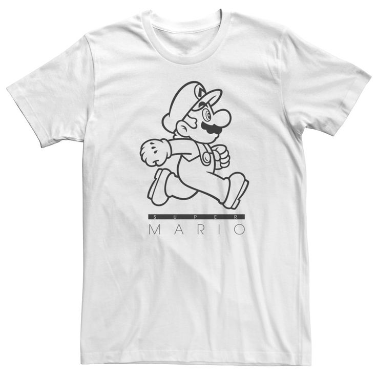 a white t - shirt with an image of mario running and holding a baseball bat