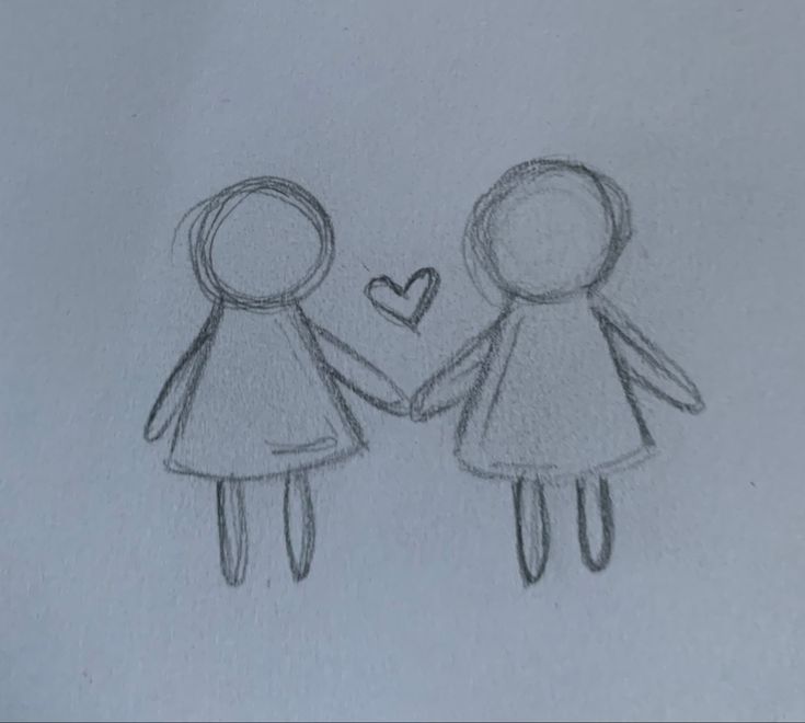 a drawing of two people holding hands with a heart