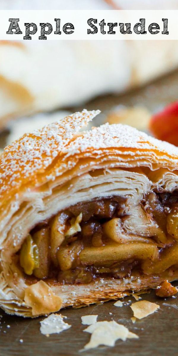 an apple strudel is cut in half and stacked on top of each other