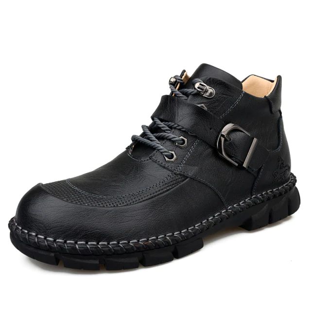 • Upper Material: Split Leather• Boot Height: Ankle• Pattern Type: Solid• Lining Material: Polyurethane• Insole Material: Rubber• Shaft Material: Split Leather• Toe Shape: Round Toe• Handmade• Width Options: D - Medium / EE - Wide• Shipping Worldwide                                    • Import Product• Item # 23869117 Waterproof Leather Martin Boots With Round Toe, Waterproof Leather Ankle-high Martin Boots, Casual Martin Boots With Buckle Closure, Casual High-top Boots With Buckle, Casual High-top Boots With Buckle Closure, Casual Black Martin Boots With Buckle Closure, Casual Waterproof Boots For Business In Winter, Casual Faux Leather Moto Boots For Outdoor, Casual Leather Martin Boots With Moc Toe