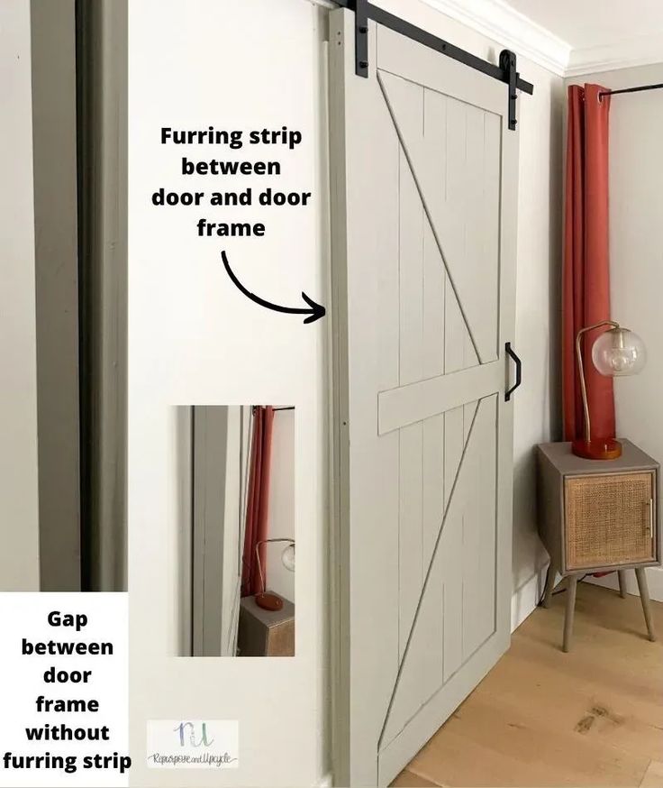 an open barn door with instructions on how to install the track and frame for the sliding doors