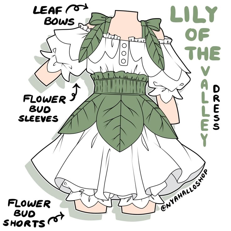 a paper doll wearing a green dress with leaves on the skirt and collared shirt