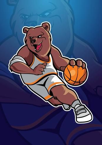 a bear is holding a basketball in his right hand and running with it's left foot