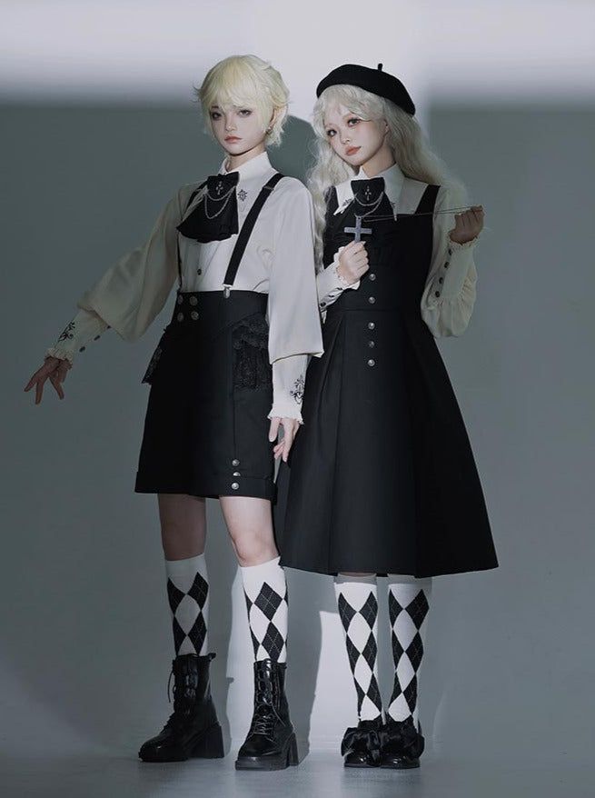 ❤︎ Knight Claw Magic Lolita Prince Cloak Shirt Suspender Dress Set❤︎ Ouji Fashion Outfits, Poses Human, Sims 4 Ouji Fashion Cc, Crow Magic, Ouji Shorts, Raven Magic, Ouji Fashion Girl, Prince Outfit, Kodona Fashion