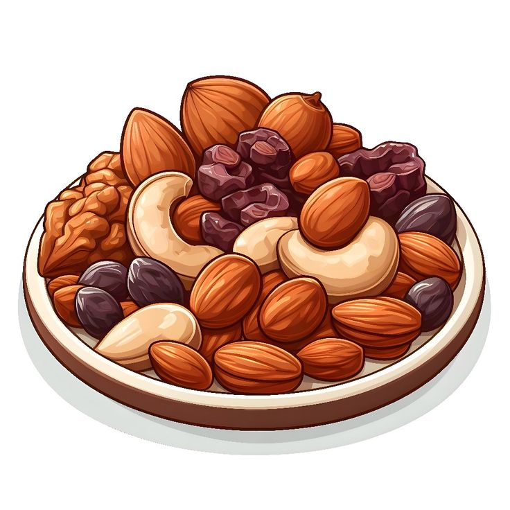 a bowl filled with nuts on top of a white table