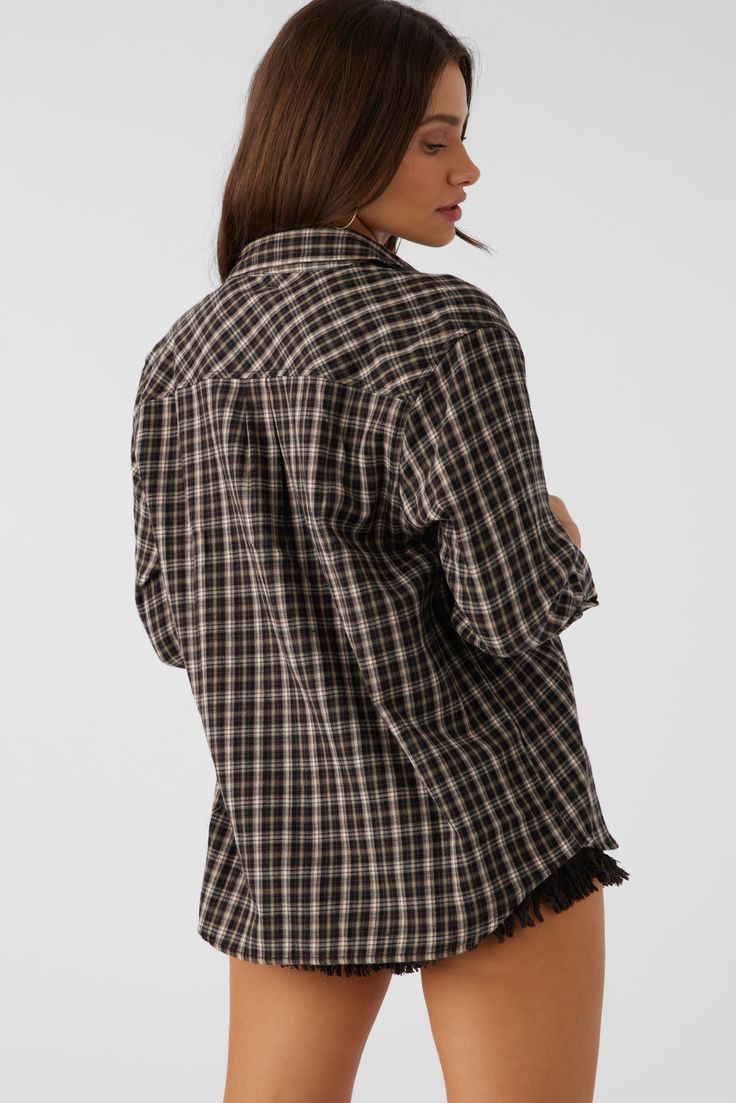 Always classic flannel shirt that has a front button closure with collar, allover plaid print and super soft feel. O'Neill Women's flannel shirt 28" In length Relaxed fit Brushed cotton flannel Front button closure with collar 100% Cotton brushed flannel | O'Neill Women's Logan Flannel Relaxed Fit Shirt in Chocolate, Size 2XL Womens Flannel Shirts, Plaid Long Sleeve Flannel Shirt With Button Closure, Fall Flannel Shirt With Button Closure, Plaid Relaxed Fit Shirt For Fall, Relaxed Fit Plaid Shirt For Fall, Collared Plaid Flannel Shirt For Fall, Fall Button-up Flannel Shirt, Plaid Relaxed Fit Long Sleeve Flannel Shirt, Classic Plaid Button-up Shacket