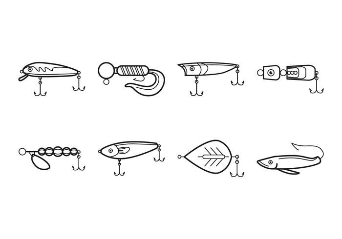 different types of fishing lures are shown in black and white, including one with a hook