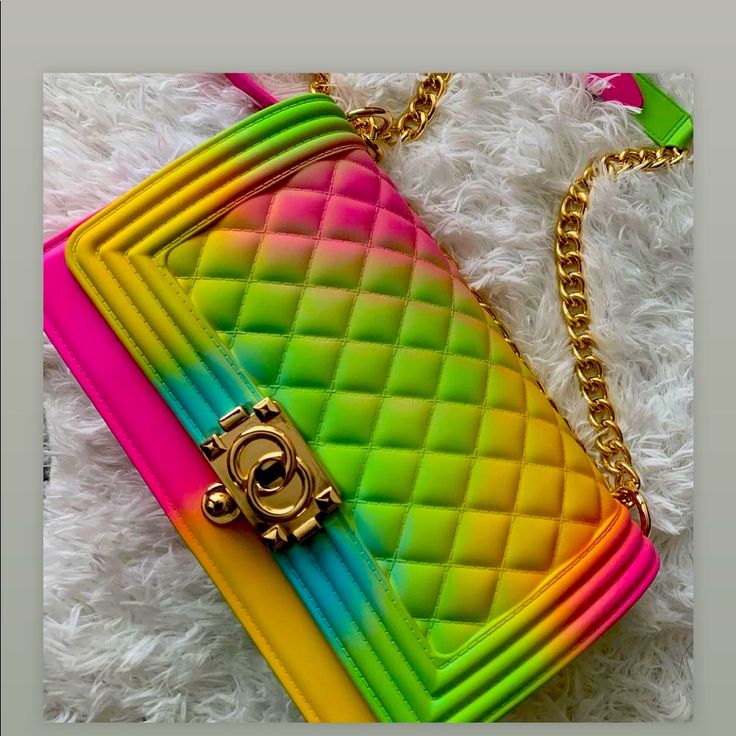 Brand New Jelly Bags, Rainbow Purses, Jelly Purse, Fur Sandals, Rainbow Bag, Candy Jelly, Jelly Bag, Bag Business, Teenage Fashion