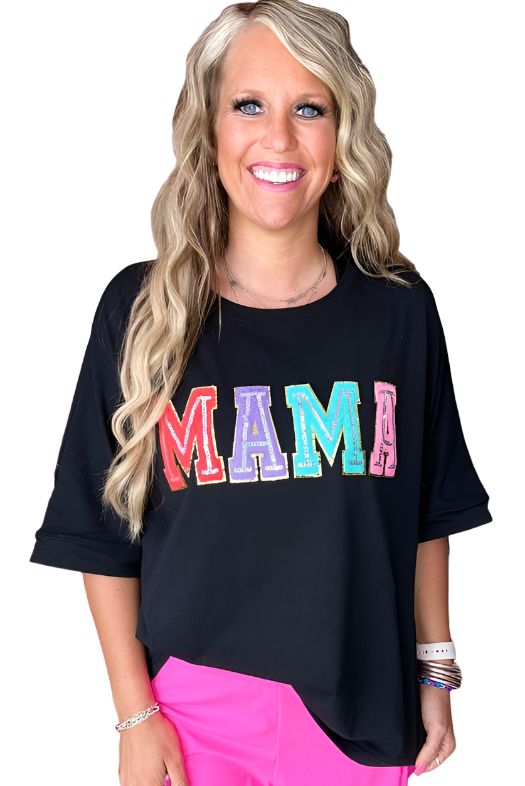 This casual tee is a good way to show love to great moms The chenille MAMA patch makes wearers feel eye-catching in the crowd This tee is very soft, breathable and cozy with fine fabric made The loose fit style is suitable for any body shape Casual T-shirt With Embroidered Text For Mother's Day, Black Cotton T-shirt With Letter Embroidery, Trendy Short Sleeve Tops With Letter Embroidery, Comfortable Soft-washed Black Tops, Oversized Casual Top With Letter Embroidery, Black Crew Neck Top With Letter Embroidery, Relaxed Fit Top With Letter Embroidery For Loungewear, Mother's Day Casual Crew Neck Tops, Casual Fall Tops With Letter Patch