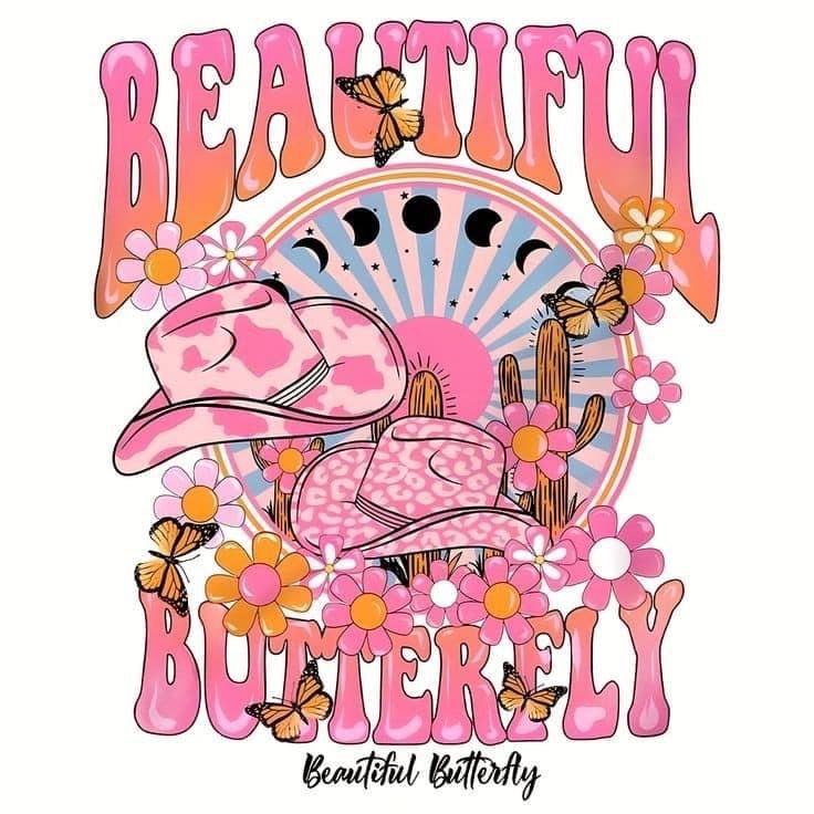 the logo for beautiful butterfly is shown with flowers and butterflies on it's back