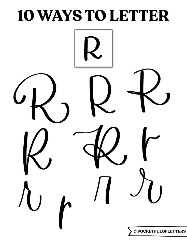 the letter r in cursive writing is shown with an arrow and letters below it