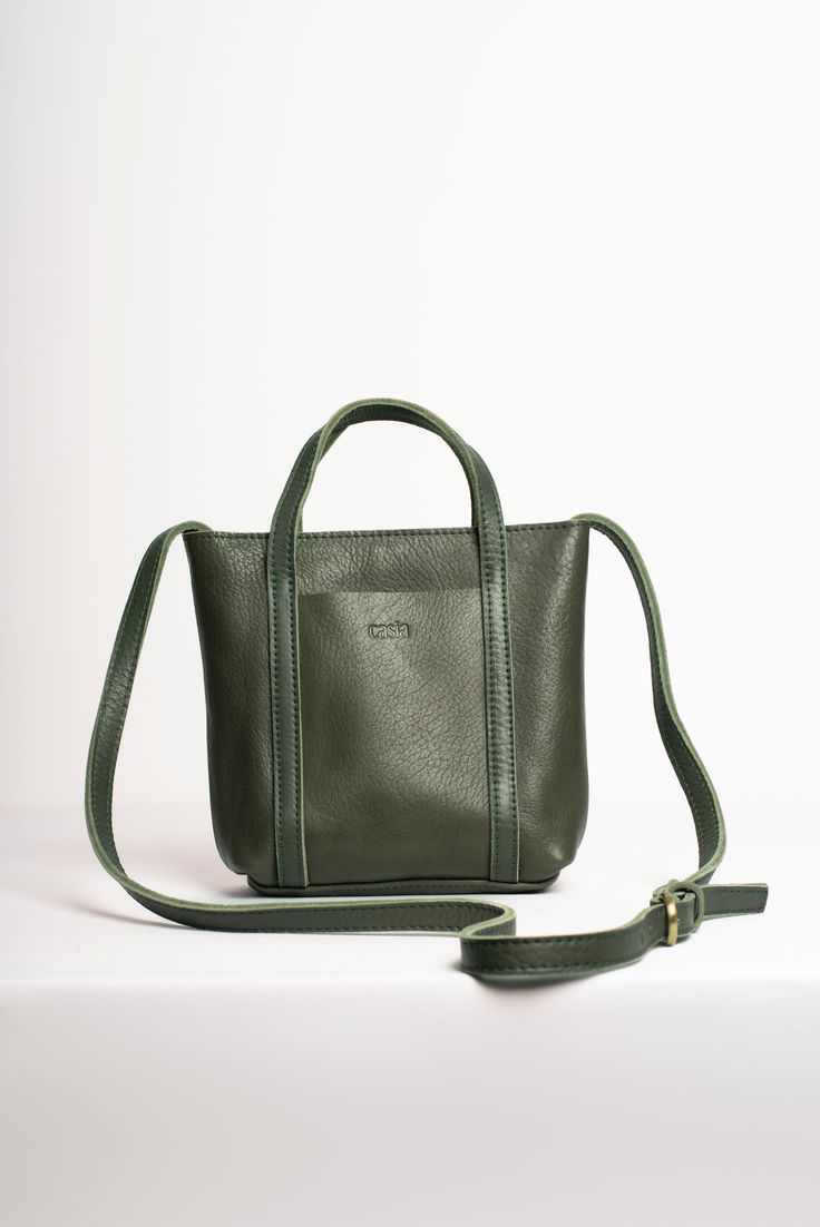 Full grain leather mini tote bag. Vegetable tanned leather shoulder bag. Leather green purse. Casual Textured Leather Bag For On-the-go, Casual Textured Leather Shoulder Bag For On-the-go, Casual Textured Leather Crossbody Satchel, Casual Textured Leather Satchel With Double Handle, Casual Textured Leather Double Handle Satchel, Textured Leather Crossbody Bucket Bag For Travel, Textured Leather Crossbody Shoulder Bag For On-the-go, Textured Leather Crossbody Satchel For Daily Use, Green Textured Leather Crossbody Satchel