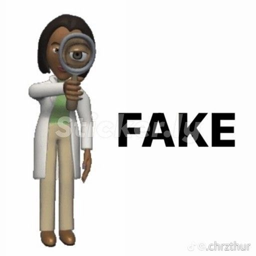 a woman looking through a magnifying glass at the word fake