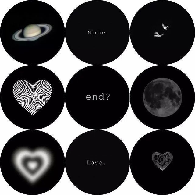 six black and white circles with the words, love, must be made to end?