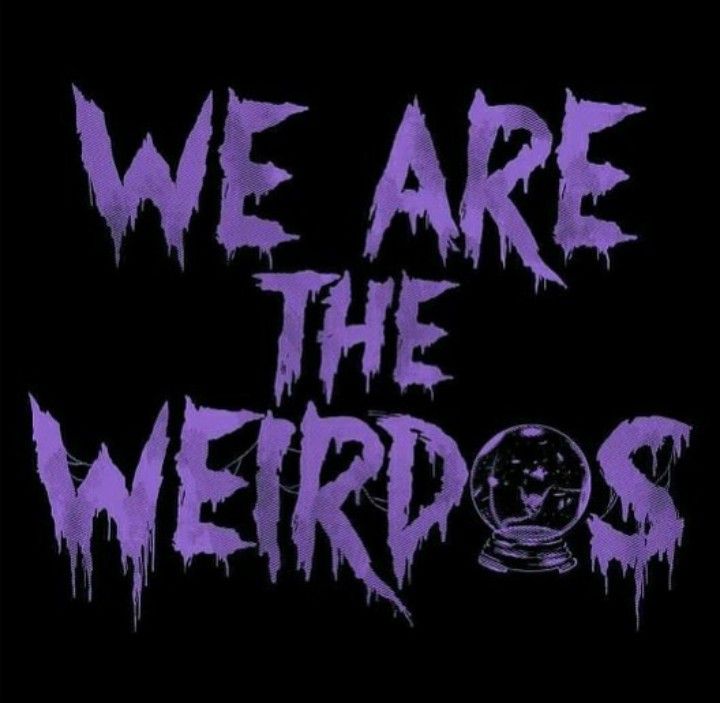 we are the weirdos logo with purple paint splattered over it and an image of