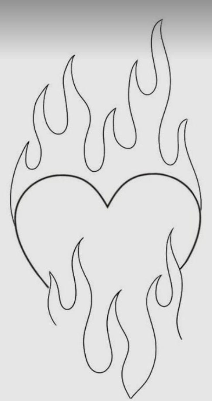 the outline of a heart with flames coming out of it's center and back