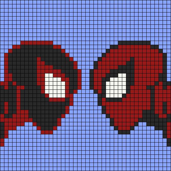 a cross stitch pattern with deadpools in the middle and one on the other side