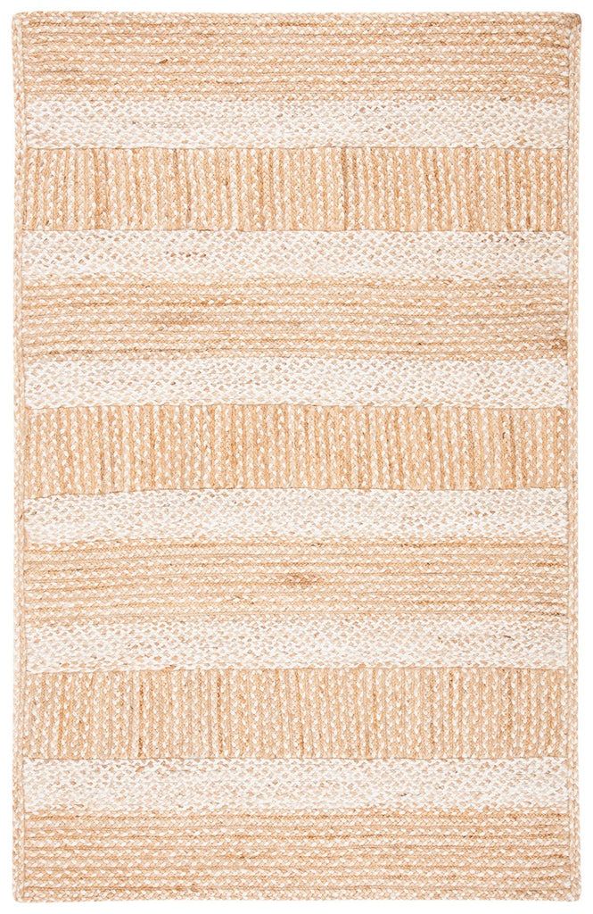 a beige and white striped rug on a white background with no one in the photo